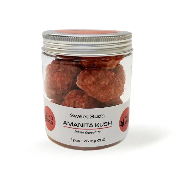 Sweet buds Amanita Kush 100г 25мг CBD 0,5 г мухомор в белом шоколаде