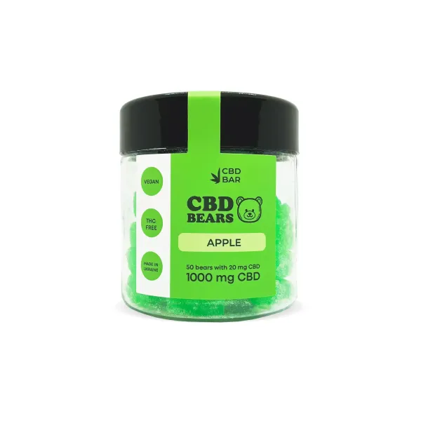 Желейні CBD ведмедики зі смаком яблука 80г 1000мг CBD Vegan